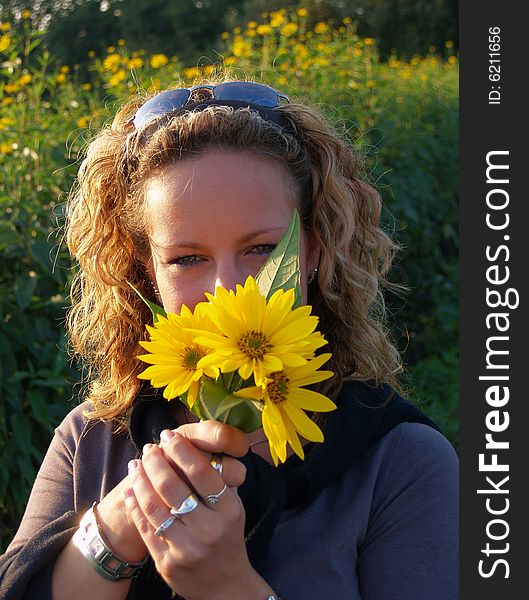 Curly Girl With Flowers