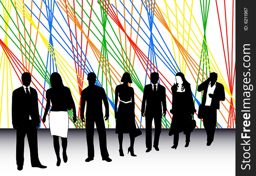 Illustration of business people, lines, colors