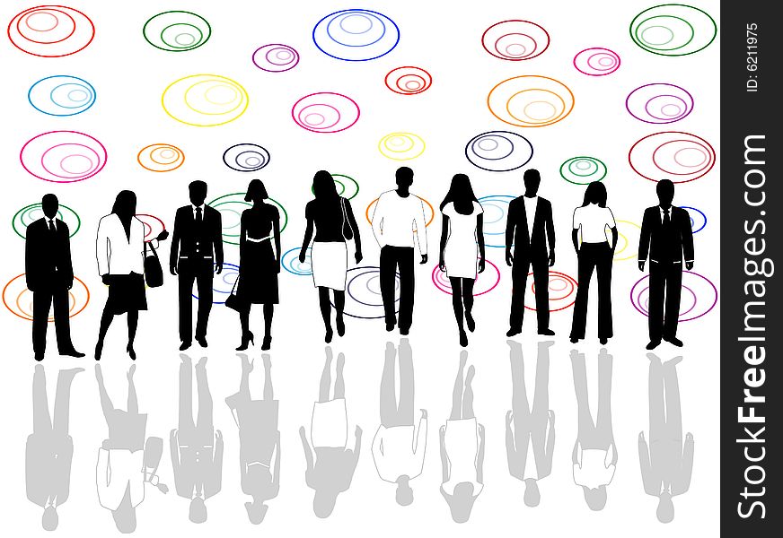 Illustration of business people, ellipse, colors