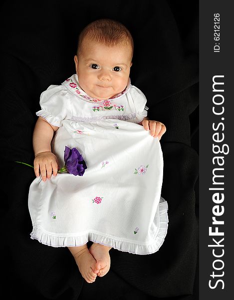 A little cute baby portrait with flower. A little cute baby portrait with flower