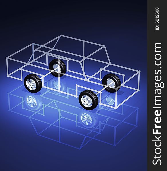 3d concept illustrations car on wheels. 3d concept illustrations car on wheels