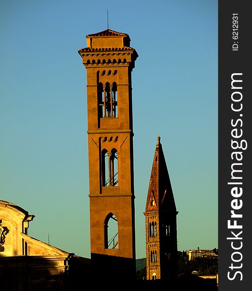 A good shot of two belltowers in Florence. A good shot of two belltowers in Florence