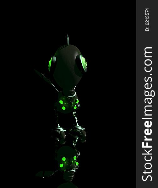 3d render of robot bird in dark with glowing lights