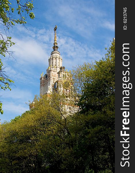 A side view of the Moscow State University on a sunny day. A side view of the Moscow State University on a sunny day