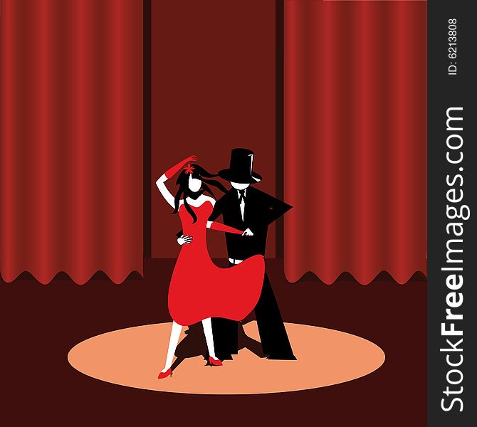 Vector illustration of dancers in the scene