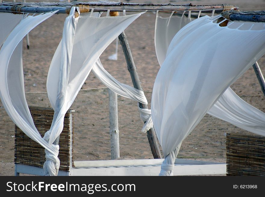 Tent from by white fabric ashore exterminating