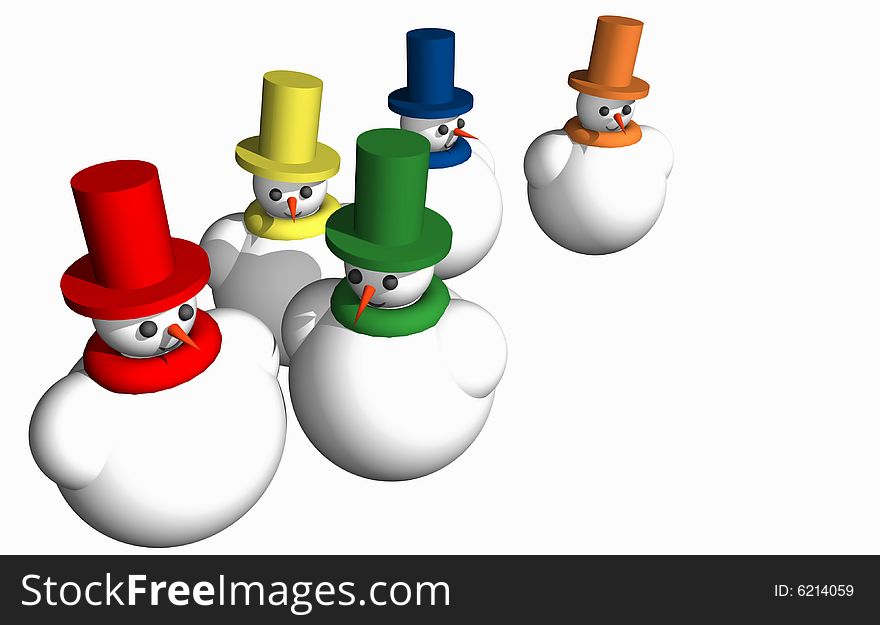 Abstract 3D snowmen isolated over white background