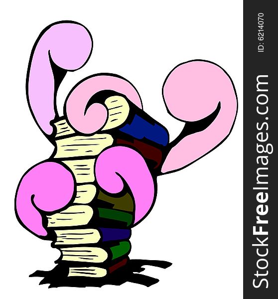 The pile of books surrounded by tentacles