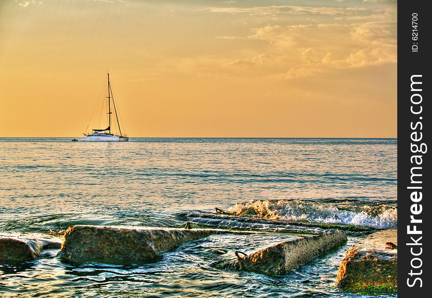 Hdr photo of yacht at sunset. Hdr photo of yacht at sunset