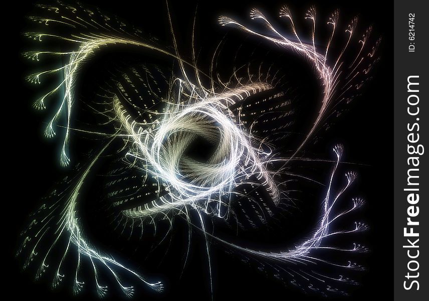 Abstract bright fractal design over black background