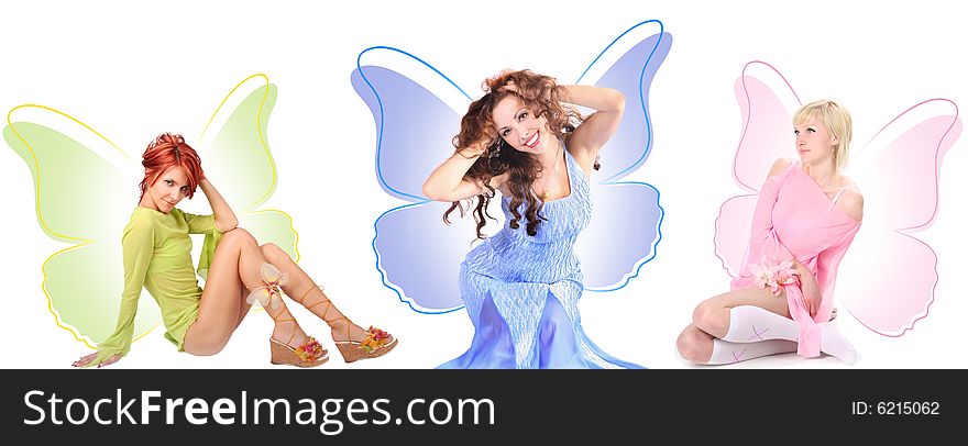 Colorful butterflie-girls isolated on white background. Colorful butterflie-girls isolated on white background