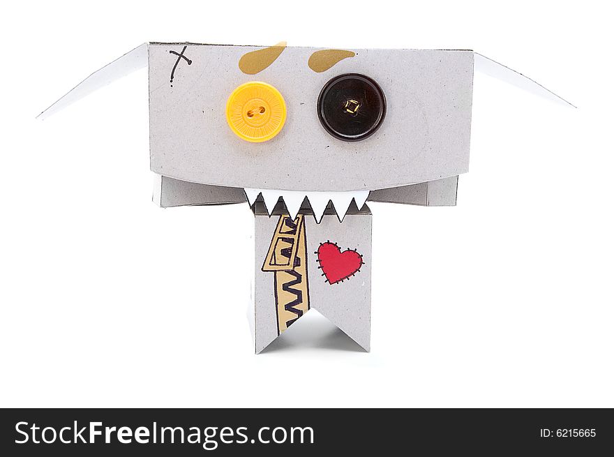 Toothy cardboard figurine with expressive face. Toothy cardboard figurine with expressive face