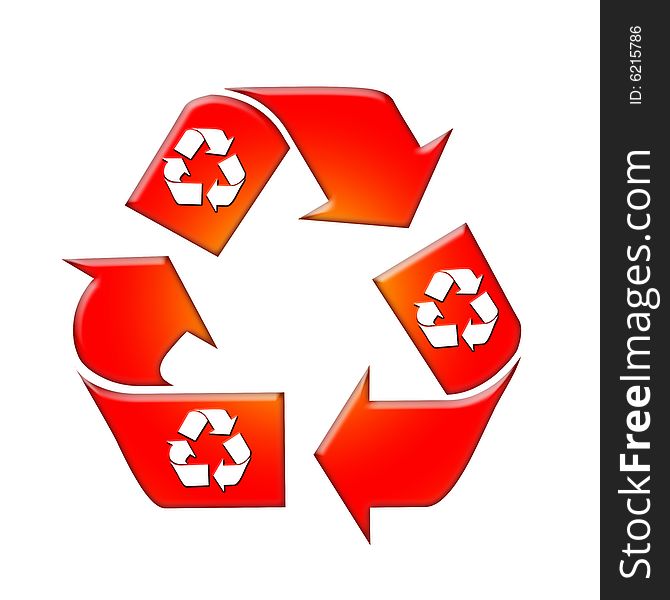 The recycle symbol red gradient colours in isolate background