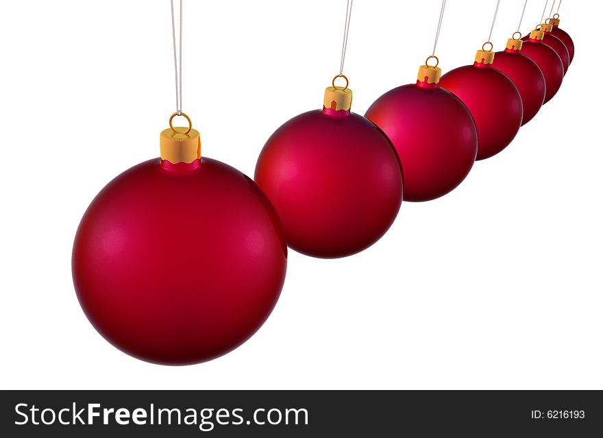 Violet christmas balls in row on white background. Violet christmas balls in row on white background