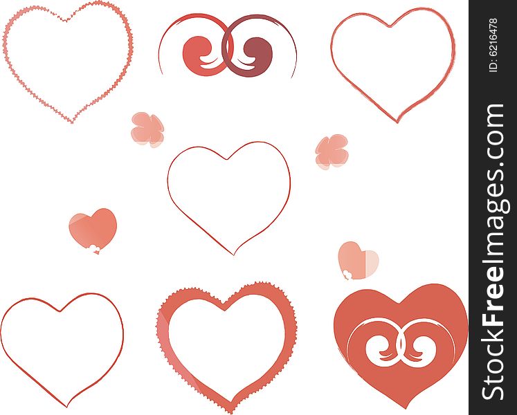 Hearts and design elements by a holiday. Hearts and design elements by a holiday.