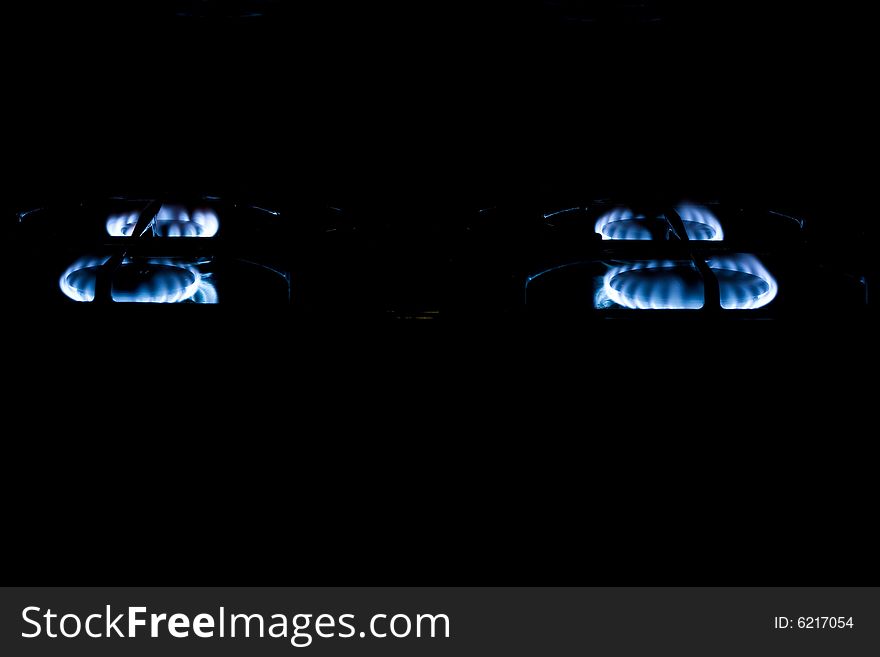 Gas burners on a stove