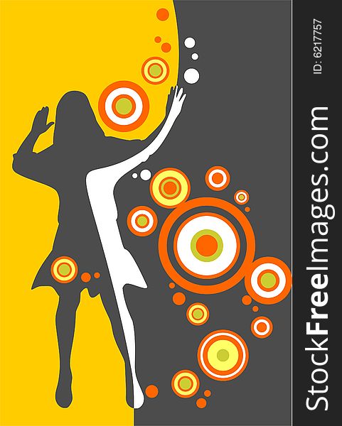 Pretty girl silhouette and circles on a yellow background. Pretty girl silhouette and circles on a yellow background.