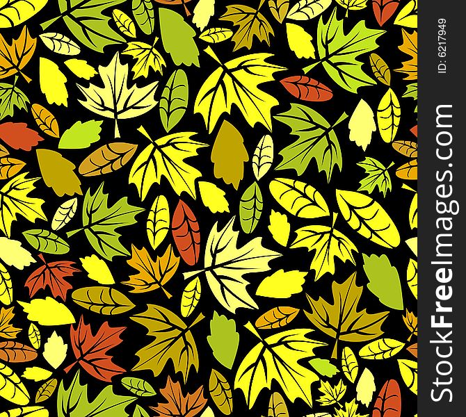 Vector autumn leaf seamless on black background