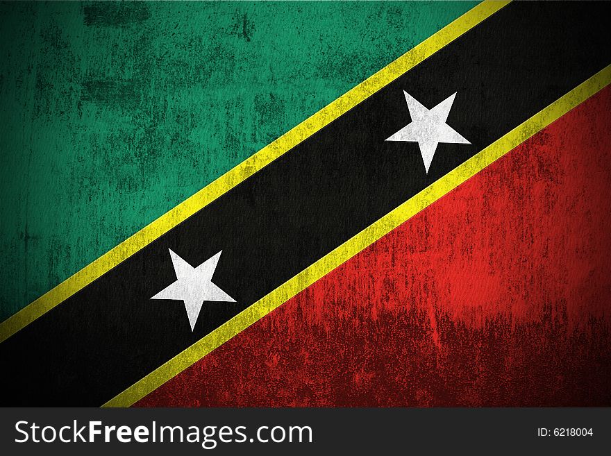 Weathered Flag Of Saint Kitts and Nevis, fabric textured. Weathered Flag Of Saint Kitts and Nevis, fabric textured
