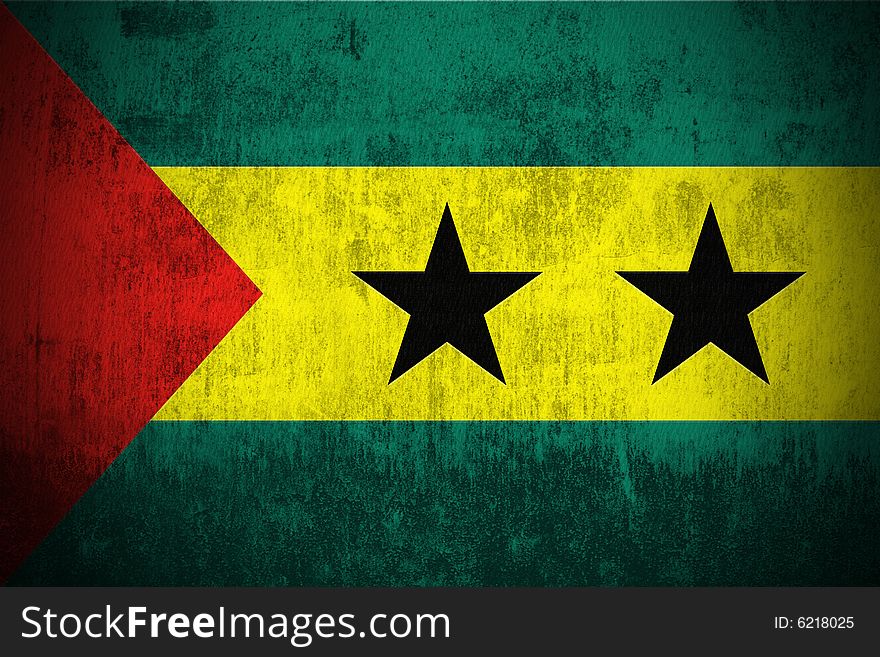 Weathered Flag Of Sao Tome and Principe, fabric textured. Weathered Flag Of Sao Tome and Principe, fabric textured