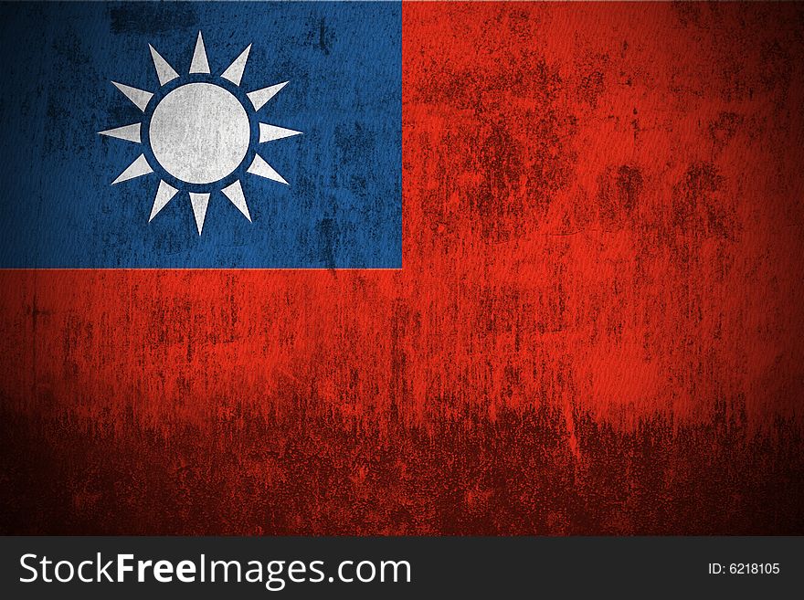 Weathered Flag Of Taiwan, fabric textured. Weathered Flag Of Taiwan, fabric textured