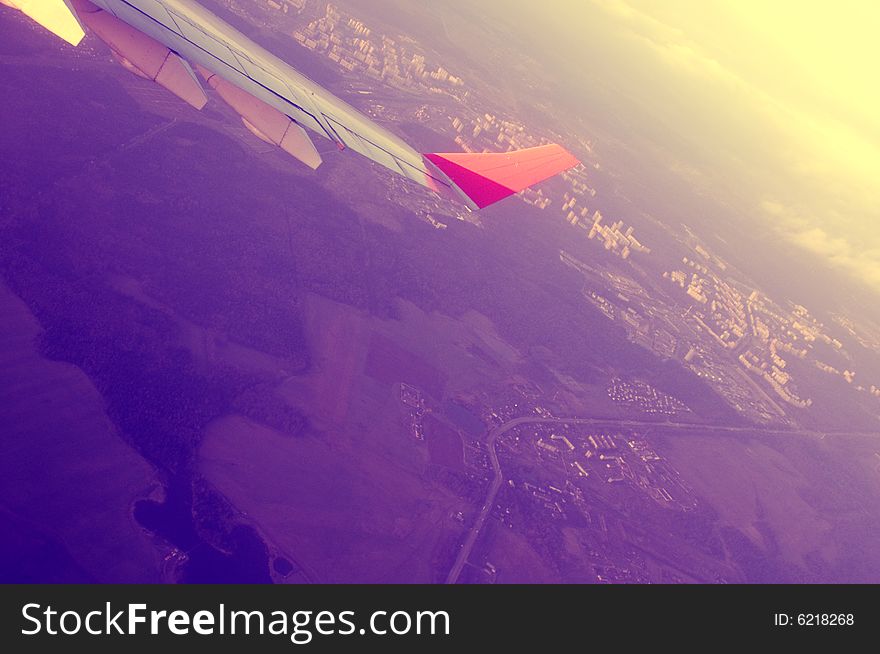 Airplane in the beautiful sunset. Airplane in the beautiful sunset