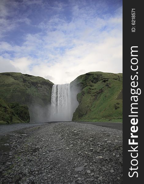 The powerful Skogafoss waterfall Southern Iceland