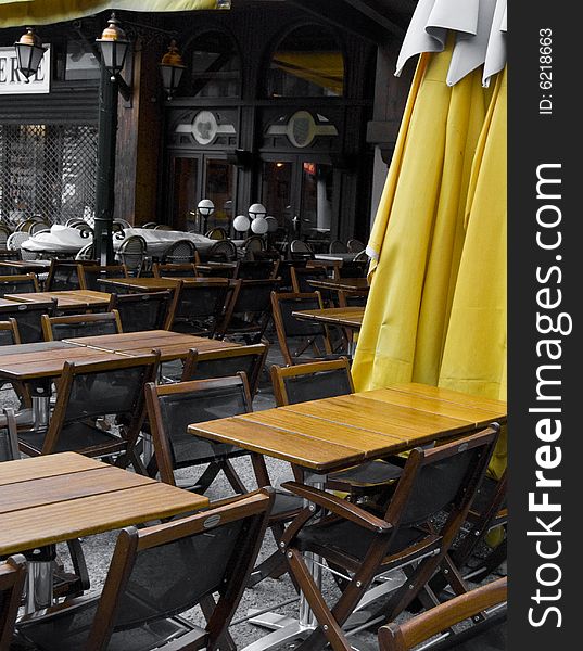 Empty terrace in chamonix, france