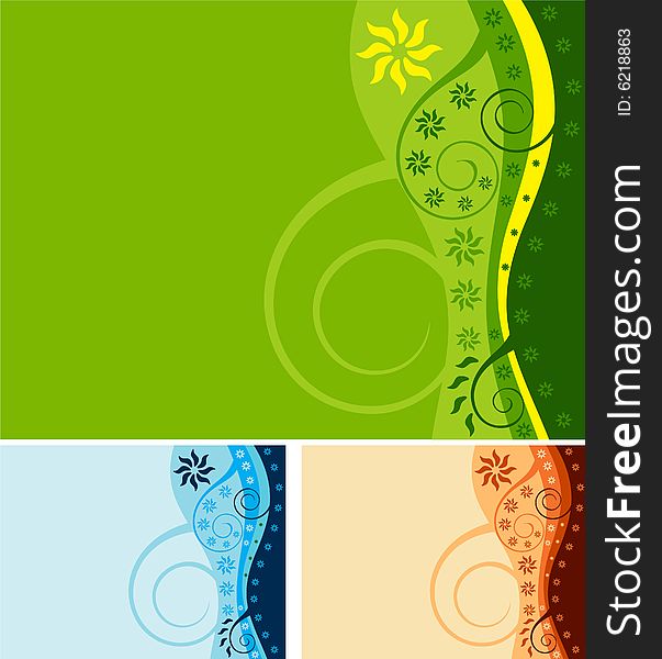 Floral background, three colors: green, blue, orange. Floral background, three colors: green, blue, orange