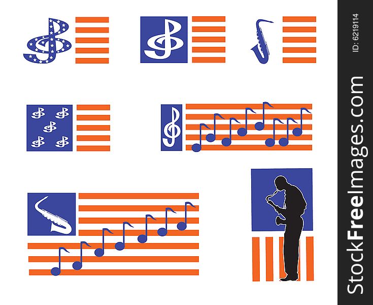 Vectors musician with a saxophone on the background music flying marks. Vectors musician with a saxophone on the background music flying marks