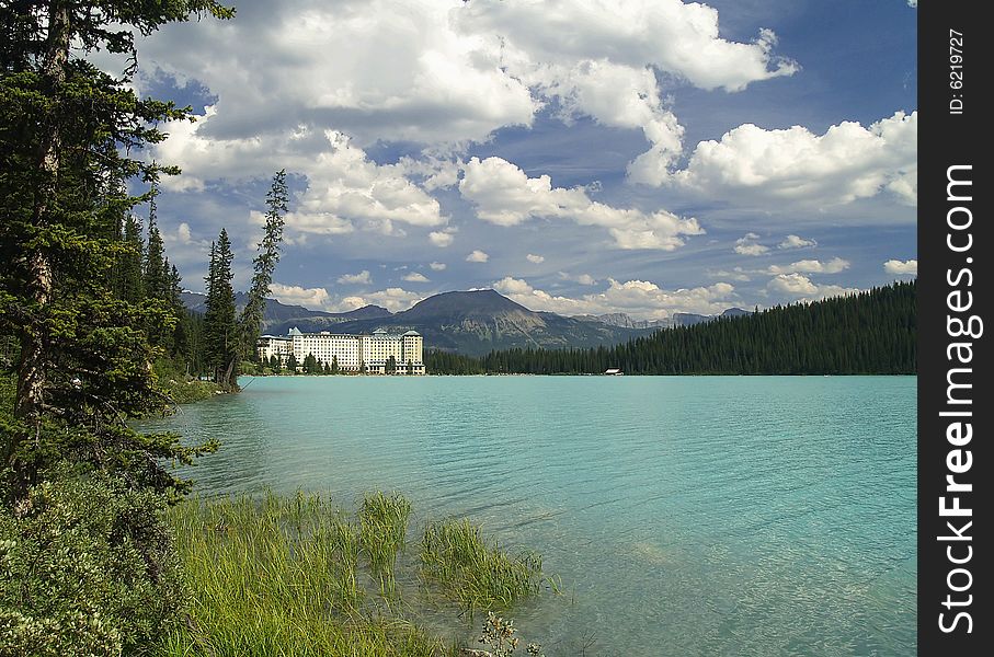 The Chateau Lake Louise in the Rocky Mountains of Alberta, Canada.