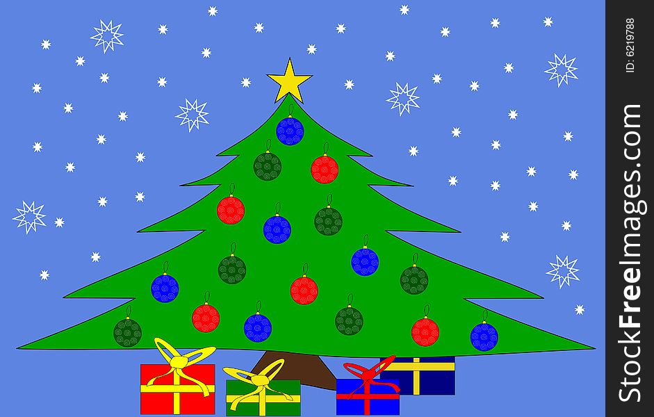 Christmas tree and gifts over blue background. Christmas tree and gifts over blue background