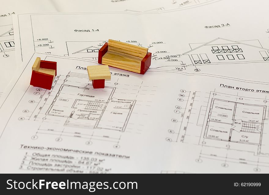 Architecture drawings and plans of the house, photo, isolated