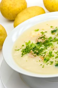 Potato Cream Soup With Chopped Meat Balls Royalty Free Stock Photos