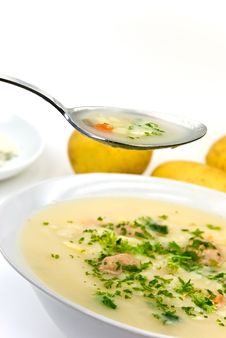 Potato Cream Soup With Chopped Meat Balls Stock Photos Potato Cream Soup With Chopped Meat Balls Stock Photos