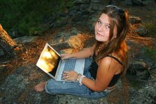 Girl With Laptop Stock Image