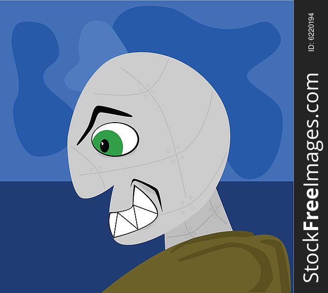 Illustration of a closeup on the face of an evil cartoon robot villain. Illustration of a closeup on the face of an evil cartoon robot villain