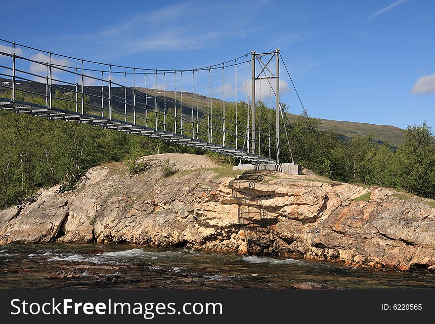 Suspended bridge in a national park, Sweden. Suspended bridge in a national park, Sweden