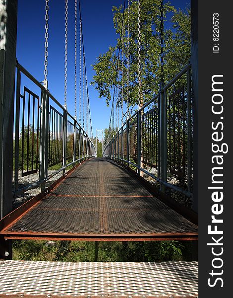 Suspended bridge in a national park, Sweden. Suspended bridge in a national park, Sweden
