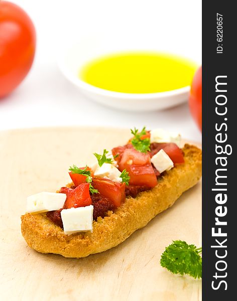 Bruschetta with tomato,cheese and other stuffing