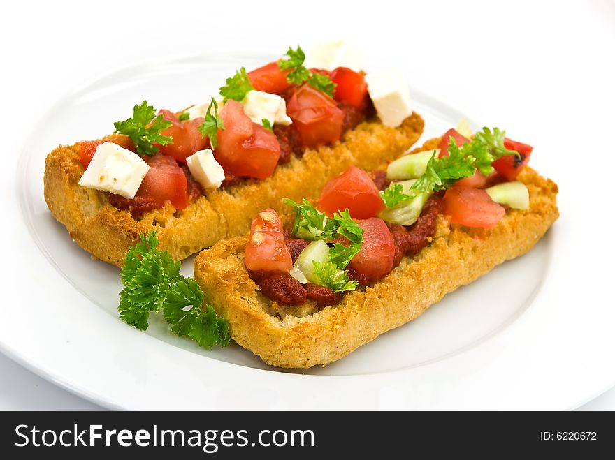 Bruschetta with tomato,cheese and other stuffing