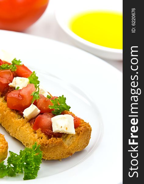 Bruschetta with tomato,cheese and other stuffing