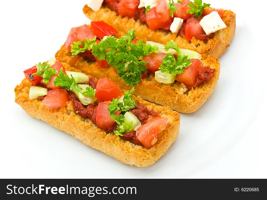 Bruschetta With Tomato,cheese And Other Stuffing