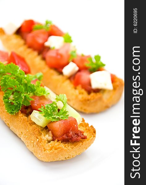 Bruschetta with tomato,cheese and other stuffing