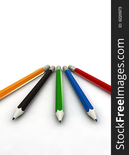 Coloured pencils - 3d render - isolated on white background