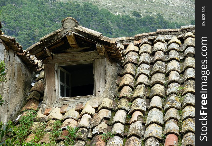 Roof window of old house in Dubrovnik