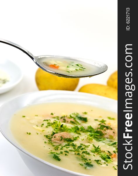 Potato Cream Soup With Chopped Meat Balls