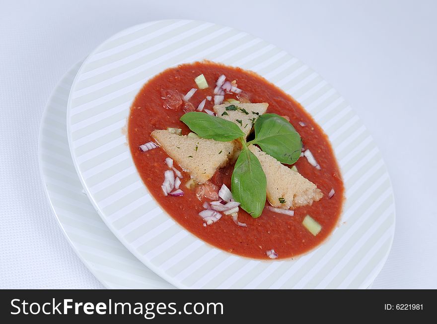 Bowl of fresh tomato soup with croutons. Bowl of fresh tomato soup with croutons