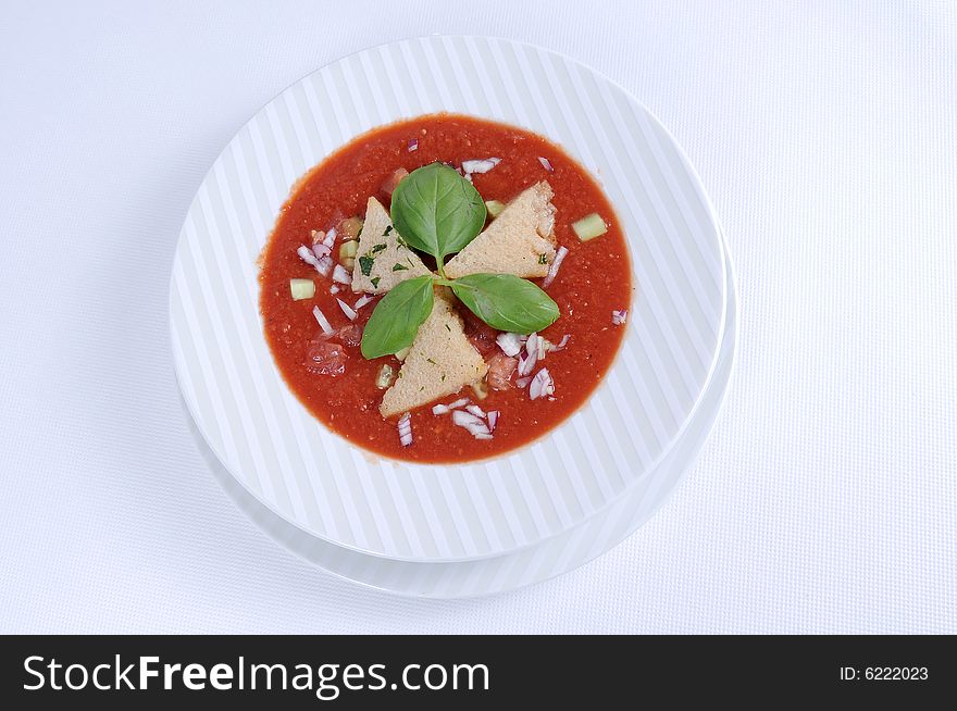 Bowl of fresh tomato soup with croutons. Bowl of fresh tomato soup with croutons