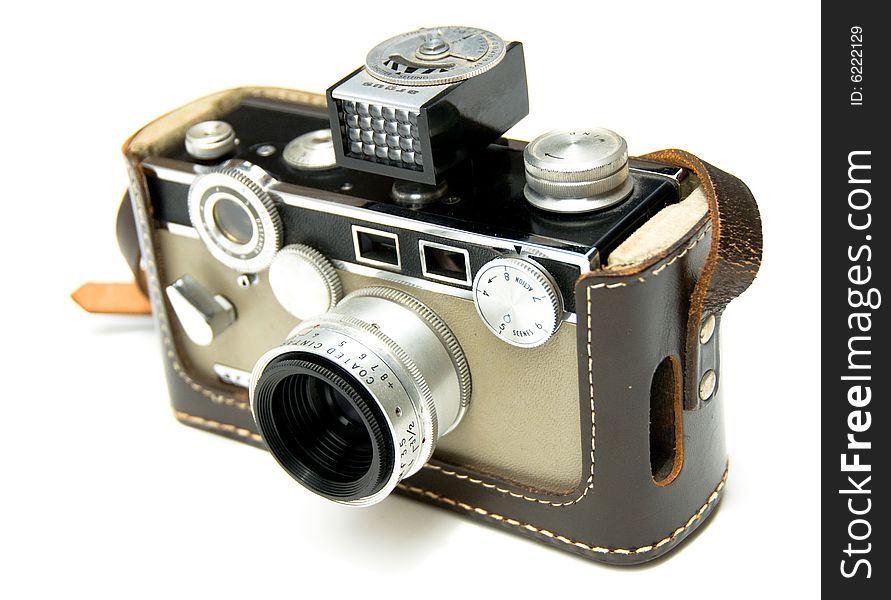 Two Tone Vintage Film Camera Isolated On White